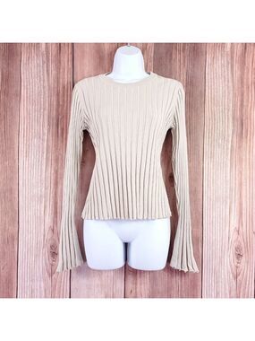 Dissh Womens Small Ada Stone Knit Beige Long Sleeve Ribbed Pullover Sweater Top